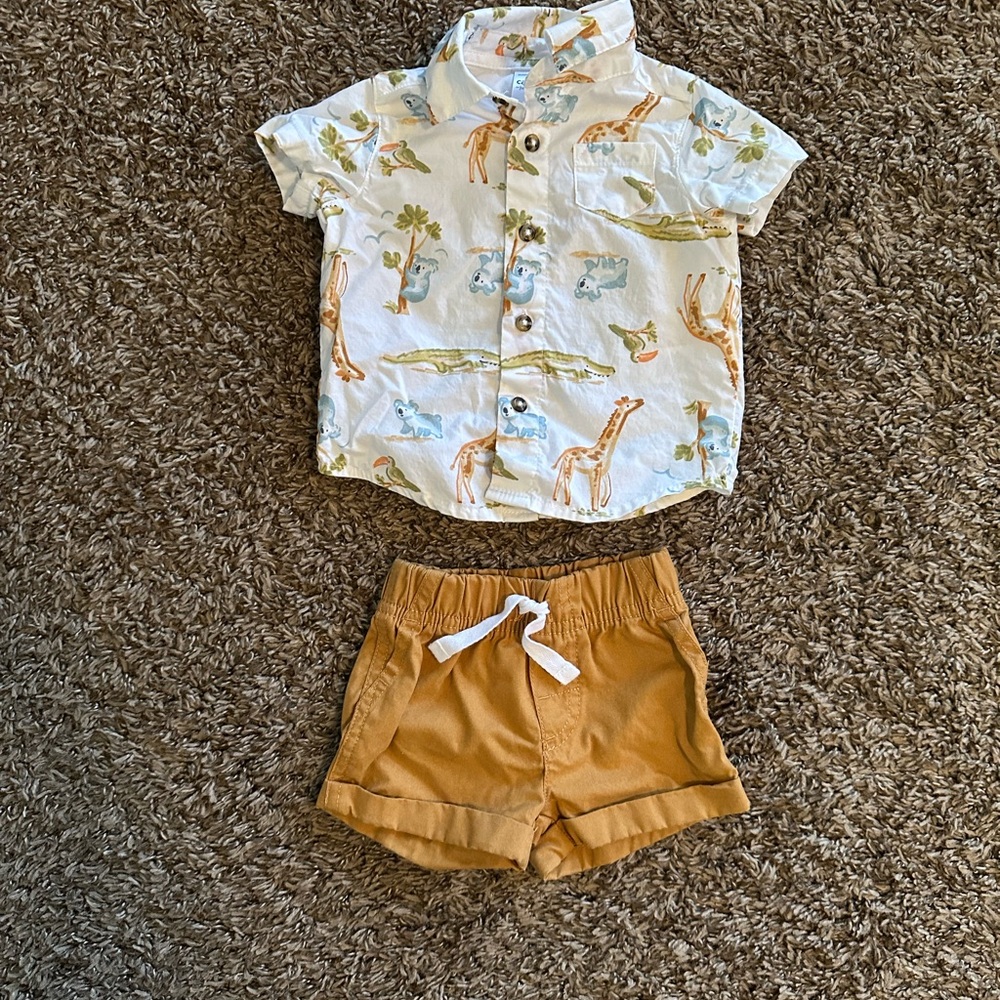 Toddler Safari Print Shirt and Mustard Shorts Set